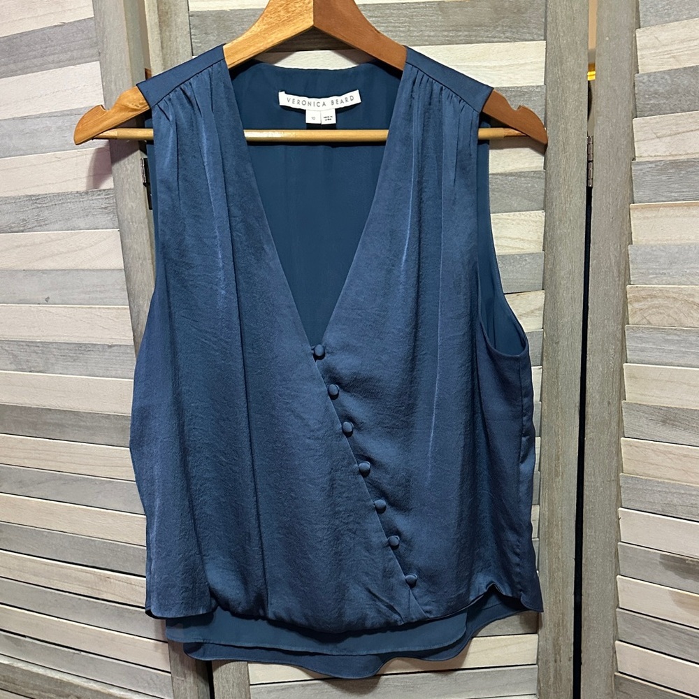 Veronica Beard Deep Blue Buttoned Blouse